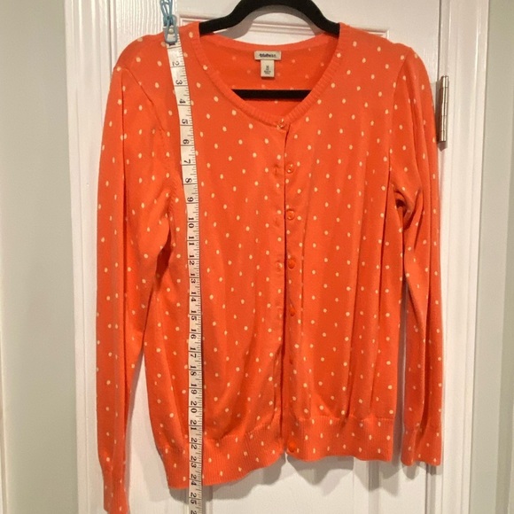 L.L. Bean Size M Orange Polka Dot Supima Cotton Lightweight Button Down Cardigan - Picture 7 of 11